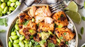 Air Fryer Salmon Bites Meets Honey Chili Crunch = Dinner in Less than 30 Minutes!