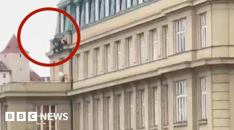 Dramatic video from Prague - people leap from building ledge