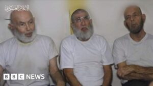 Israel Gaza: Hamas releases video showing three elderly hostages