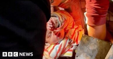 Moment baby pulled alive from rubble after air strike on Gaza