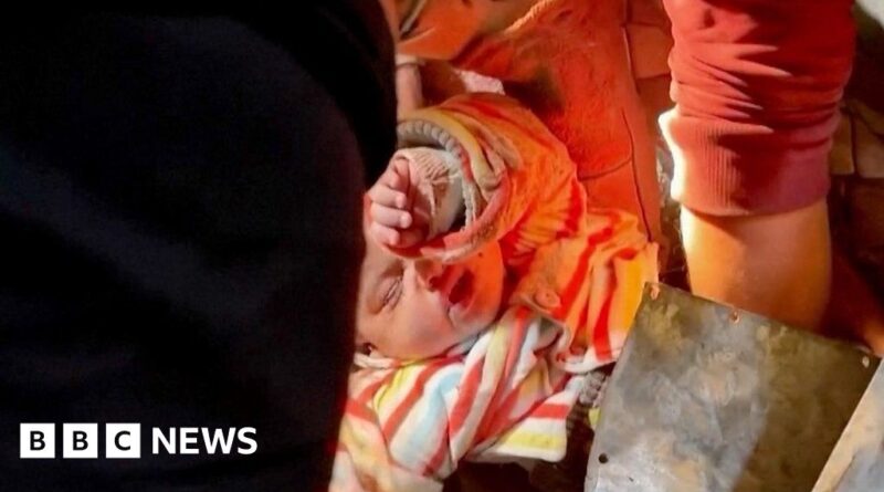 Moment baby pulled alive from rubble after air strike on Gaza