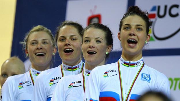 Former Olympic cyclist Melissa Hoskins with her medal at the 2015 Track Cycling World Championships