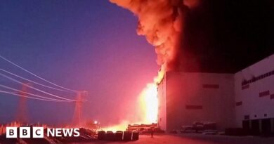 Huge fire rips through warehouse in Russia