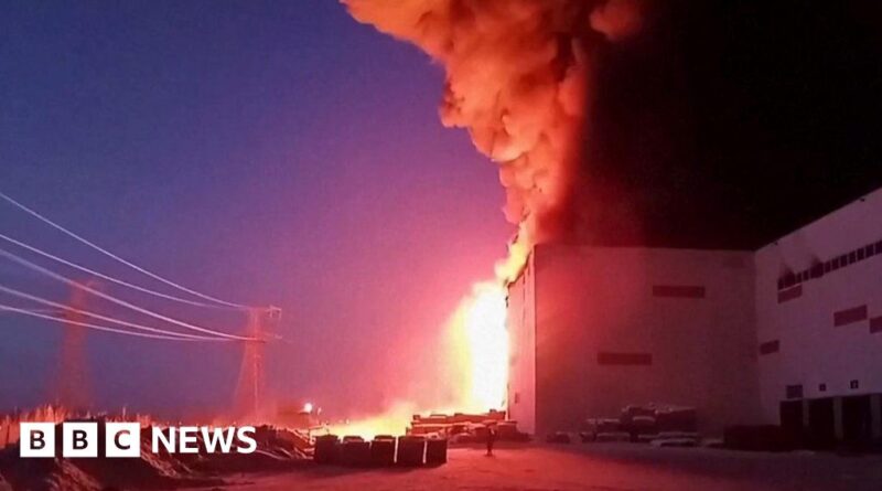 Huge fire rips through warehouse in Russia