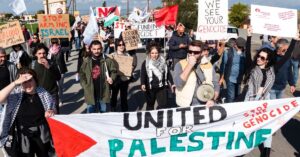 Hundreds of peace protesters rally outside British base in Cyprus