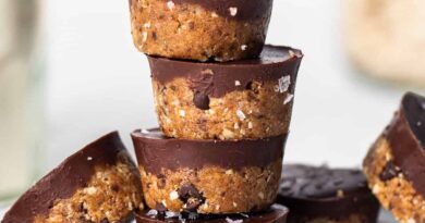 A stack of chocolate oatmeal cups on a plate.