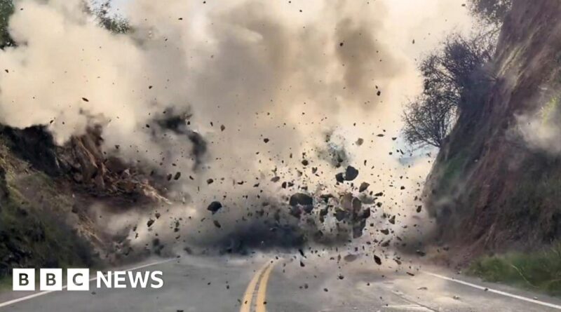 Watch: Explosives used to clear California rockslide