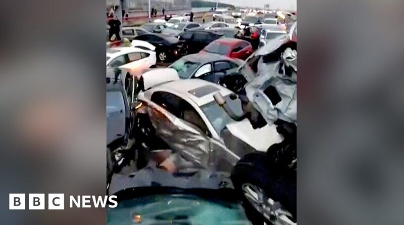 Dozens of cars pile up after icy Chinese highway crash