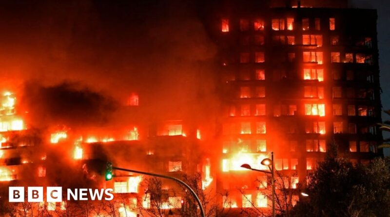 Valencia fire: High-rise building engulfed by flames in Spain