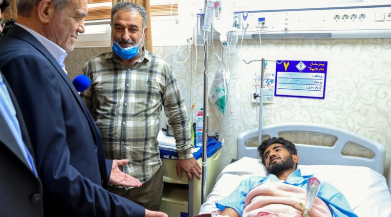 Iran’s President Pezeshkian visits injured, site of deadly port explosion