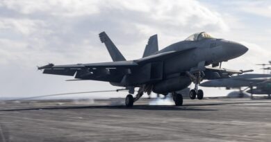 A US Navy aircraft carrier in the Red Sea fight just lost a third Super Hornet. The $60 million jet went overboard on landing.