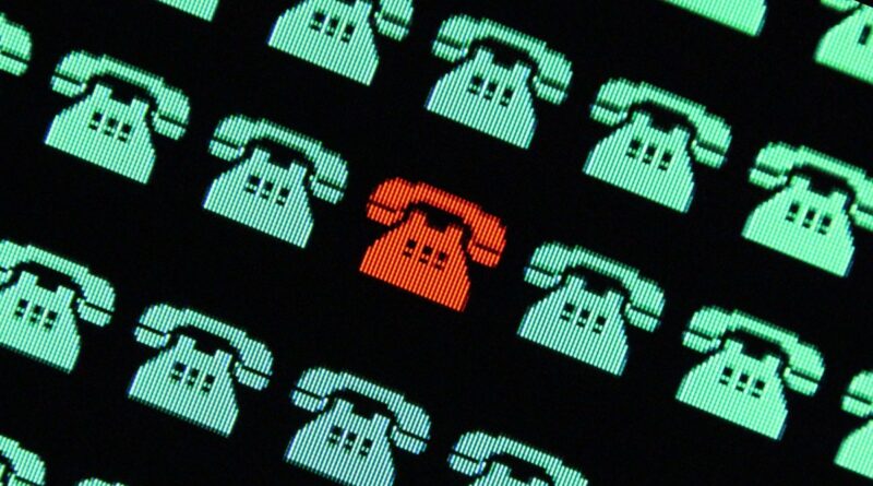 green telephone icons in a pattern with one single red telephone indicating a malicious call