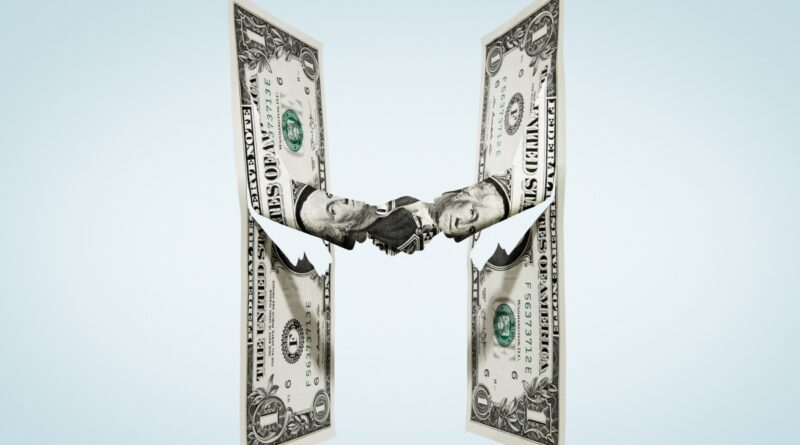 illustration of two dollar bills shaking hands