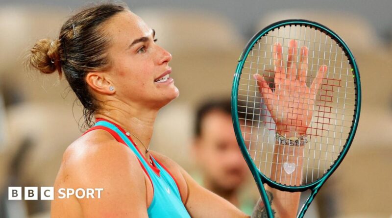 Aryna Sabalenka celebrates victory over Kamilla Rakhimova in the French Open first round