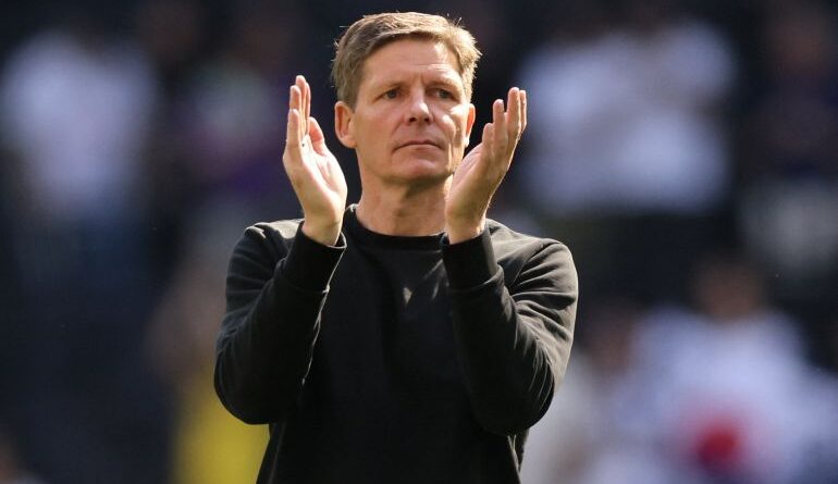 Crystal Palace manager Oliver Glasner celebrates after a win