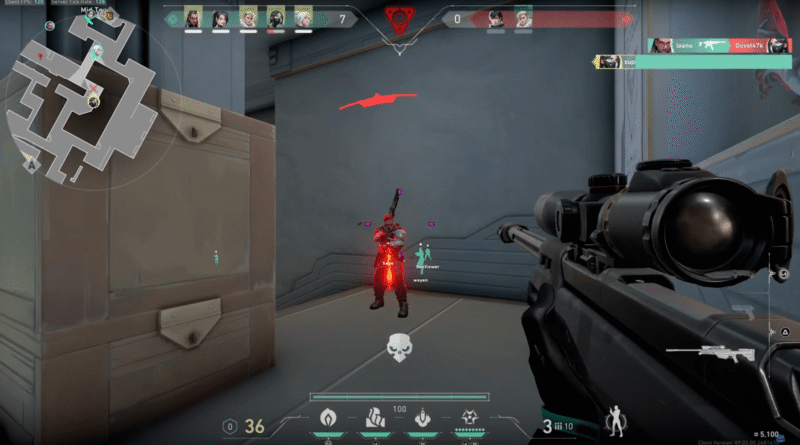 A screenshot from a game of Valorant, Riot Games' competitive online first-person shooter.