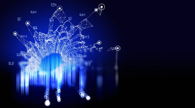 Abstract technology background with polygonal grid analyze and data. Analytics algorithms data. Quantum computing concept. Big data. Banner for business, science and technology.