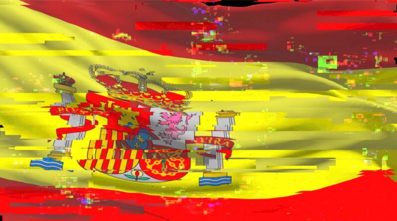 An illustration showing a glitchy Spanish flag.