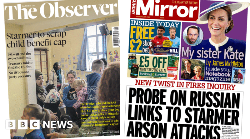 Newspaper headlines: Child benefit cap 'to be lifted' and fires 'twist'