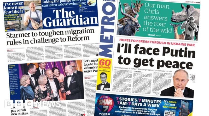 Newspaper headlines: PM 'toughens migration rules' and Zelensky's 'direct' talks with Putin