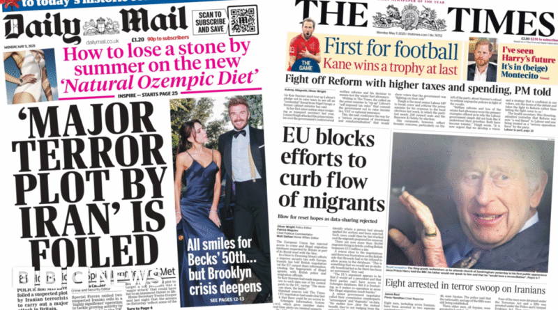 Newspaper headlines: Terror plot 'foiled' and 'fight off Reform'
