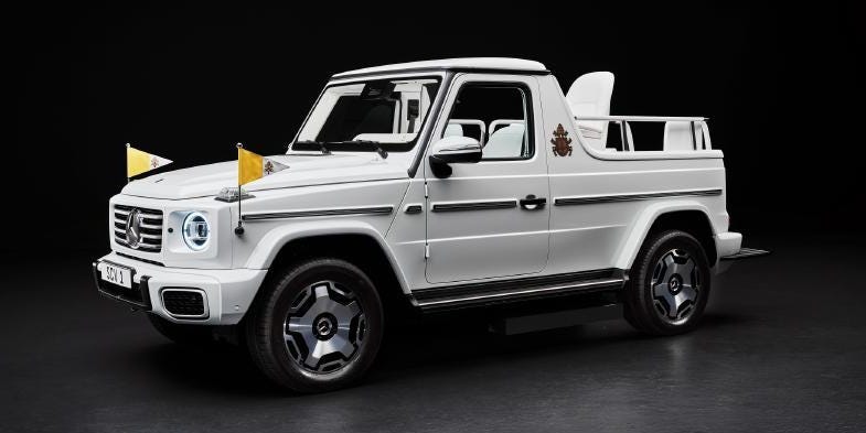 Photos show the Mercedes-Benz electric popemobile worth an estimated $500,000 that Pope Leo XIV may be next to ride