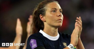 Scotland captain Rachel Corsie is seen at full time during the UEFA Women's Nations League match between England and Scotland at Stadium of Light