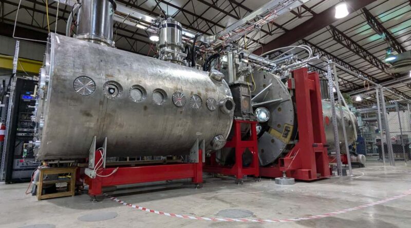 Realta Fusion's device sits in a large warehouse-like building.