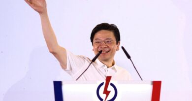 Singapore’s Prime Minister Lawrence Wong at an election night event early on Sunday