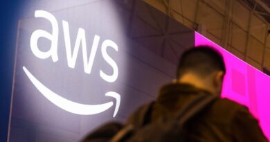 AWS logo seen at the Web Summit in Lisbon.