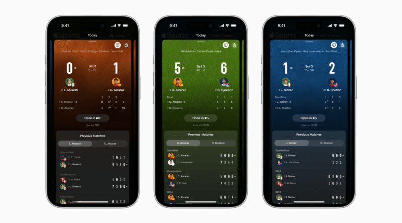 Apple Sports app adds live tennis scores and a redesigned home screen | TechCrunch