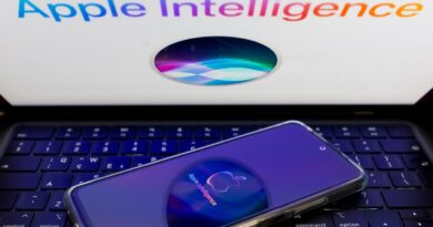 The Apple Siri and Apple Intelligence are being displayed on a smartphone screen and in the background.