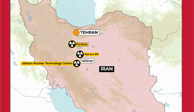 A graphic shows the sites struck by US attacks in Iran