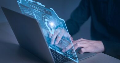 Businessman and computer technology network connection on futuristic virtual interface screen artificial intelligence