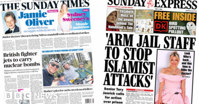 Newspaper headlines: 'Jets to carry nuclear bombs' and 'Look Who's back'