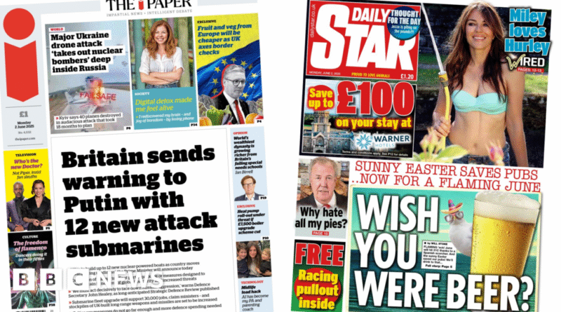 Newspaper headlines: 'UK sends warning to Putin' and 'wish you were beer'