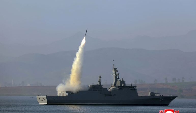 This undated picture released from North Korea's official Korean Central News Agency (KCNA) via KNS on April 30, 2025 shows the test-firing of a weapons system from the deck of North Korea's latest destroyer, the Choe Hyon, during two days of tests on April 28-29 off the coast of an undisclosed location in North Korea. North Korean leader Kim Jong Un has ordered steps to be taken to accelerate the arming of navy vessels with nuclear weapons, state media reported on April 30. (Photo by KCNA VIA KNS / AFP) / South Korea OUT / SOUTH KOREA OUT / SOUTH KOREA OUT / REPUBLIC OF KOREA OUT ---EDITORS NOTE--- RESTRICTED TO EDITORIAL USE - MANDATORY CREDIT "AFP Photo/KCNA via KNS" - NO MARKETING NO ADVERTISING CAMPAIGNS - DISTRIBUTED AS A SERVICE TO CLIENTS / THIS PICTURE WAS MADE AVAILABLE BY A THIRD PARTY. AFP CAN NOT INDEPENDENTLY VERIFY THE AUTHENTICITY, LOCATION, DATE AND CONTENT OF THIS IMAGE --- /