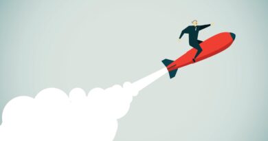 Man riding a rocket ship.
