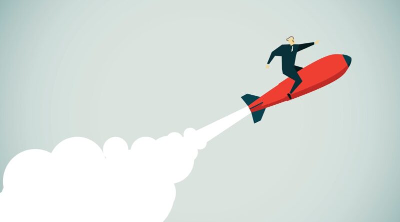 Man riding a rocket ship.