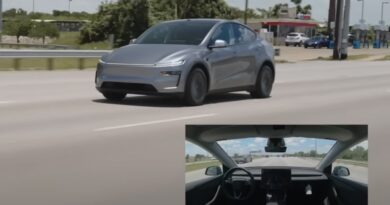 A screenshot of a video of a Tesla Model Y delivering itself to a customer in Austin, Texas