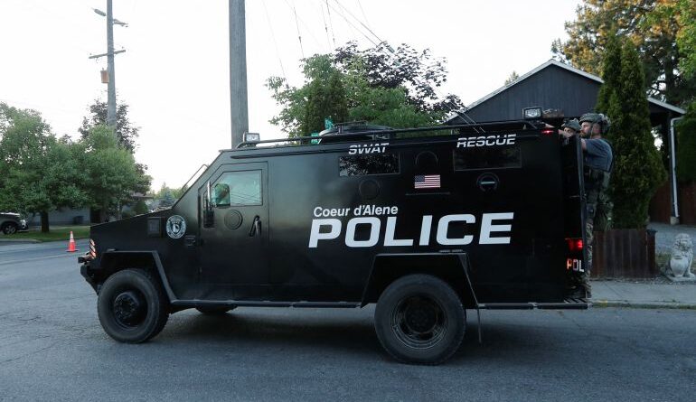 An armored police vehicle