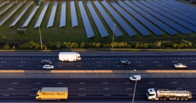solar panels at the Cranham Golf Course PV Plant near the M25 motorway in Cranham, UK