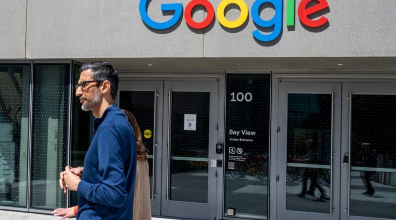 Sundar Pichai, chief executive officer of Alphabet Inc., during an interview on "The Circuit with Emily Chang" at Google's Bay View campus in Mountain View, California, US, on Wednesday, May 1, 2024.