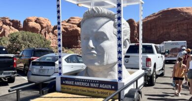 A giant Elon Musk bust was spotted at a Utah national park with a sign calling out DOGE cuts