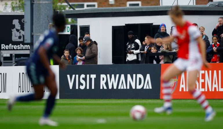 Arsenal v Aston Villa - Meadow Park, Borehamwood, Britain - May 1, 2022 Visit Rwanda advertisement