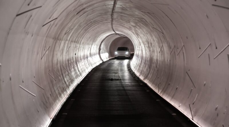 A Tesla in the Boring company tunnel in Las Vegas.