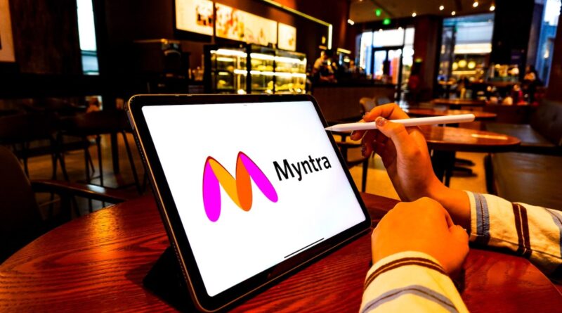 Myntra logo on iPad screen