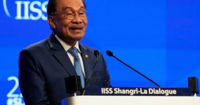 Malaysian Prime Minister Anwar Ibrahim delivers a speech.