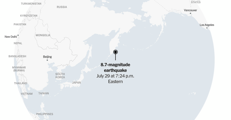 Map: Tracking a Potential Tsunami in the North Pacific Ocean