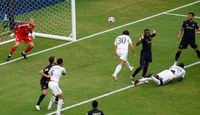 FIFA Club World Cup - Round of 16 - Real Madrid v Juventus - Hard Rock Stadium, Miami Gardens, Florida, U.S. - July 1, 2025 Real Madrid's Gonzalo Garcia scores their first goal